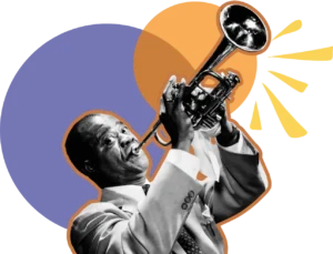 Louis Armstrong playing his trumpet